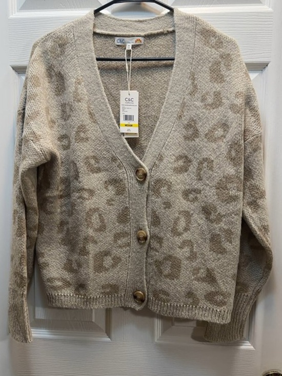 C&C California Sweaters - C&C California Neutral Leopard-Print Button Cardigan